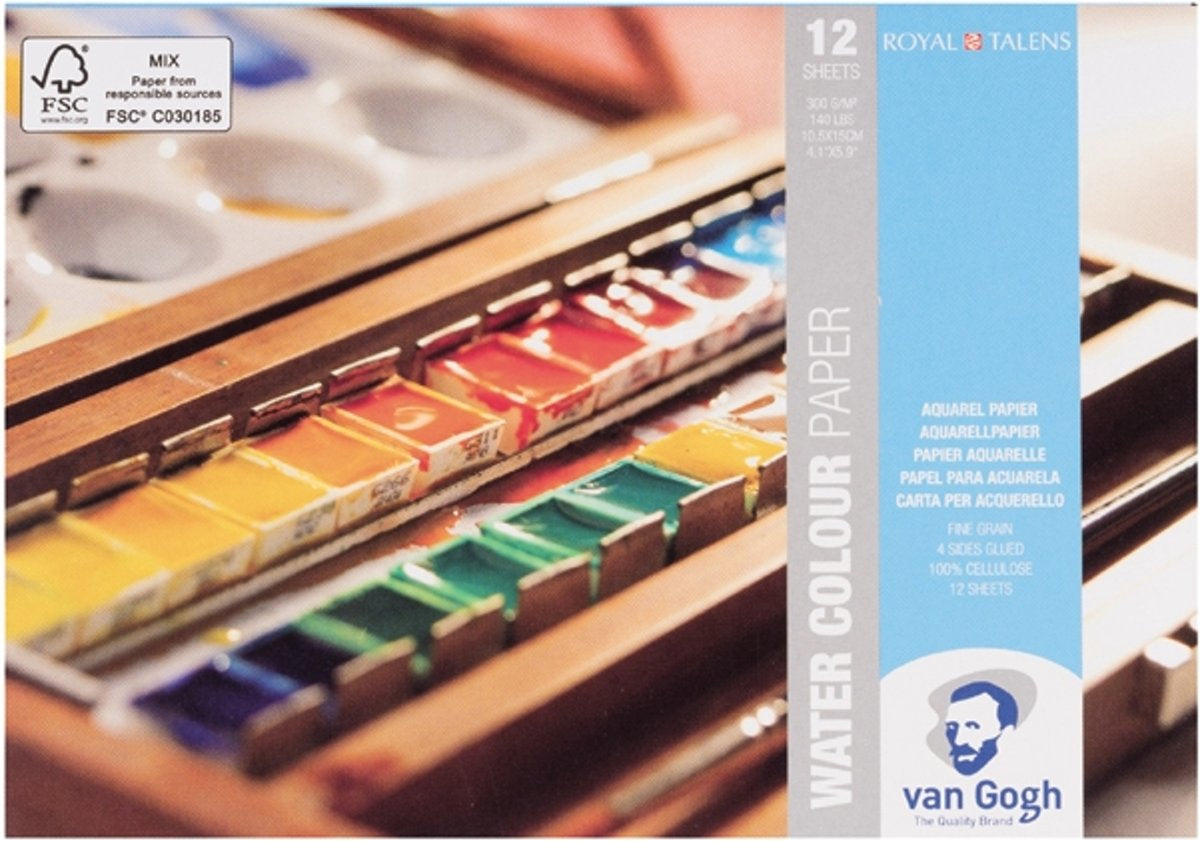 Van Gogh Aquarellblock, Papier, 10,5 × 15 cm, Weiss, 12 Blatt