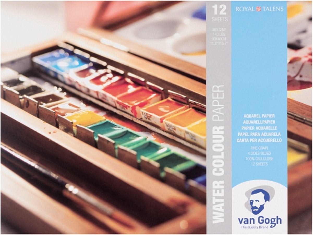 Van Gogh Aquarellblock – 30 × 40 cm – 300 g/m² – 4-seitig geleimt – 12 Blatt, weiss, kaltgepresst