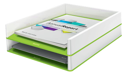 Leitz WOW – Briefkorb für A4, Polystyrol (PS), Grün/Weiss, 267 × 49 × 336 mm