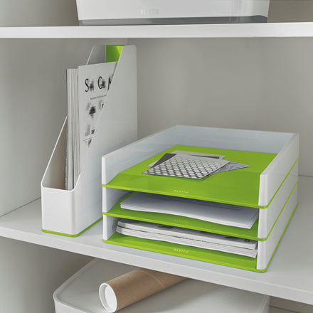 Leitz WOW – Briefkorb für A4, Polystyrol (PS), Grün/Weiss, 267 × 49 × 336 mm