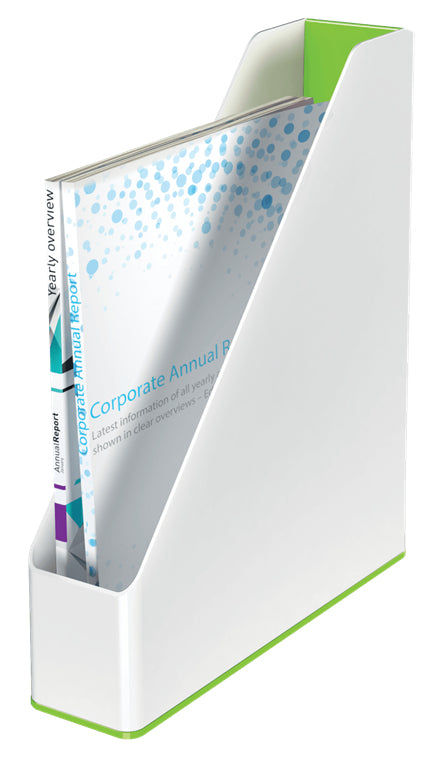 Leitz WOW Stehsammler – für A4, grün/weiss, Polystyrol (PS), B 73 × H 318 × T 272 mm