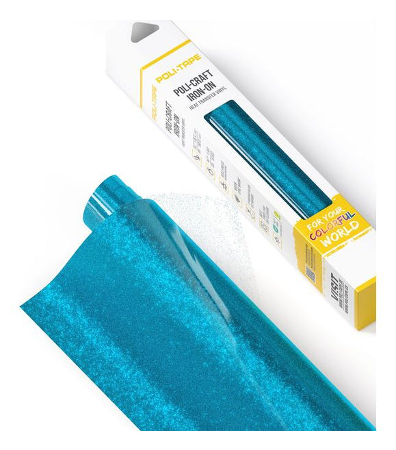 Poli-Tape Aufbügelfolie (HTV), Geflocktes Wärmeübertragungsvinyl, Blau, Glitzer, 30,5 × 61 cm, 1 Stk.