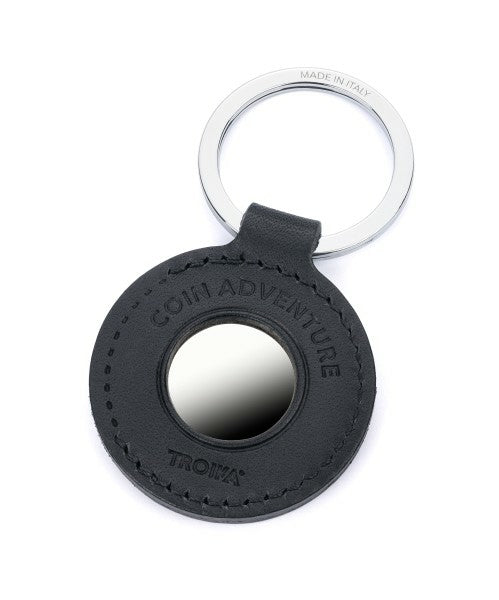 TROIKA Schlüsselring Coin Adventure – mit Einkaufschip, Leder, Schwarz, Ø 45 mm
