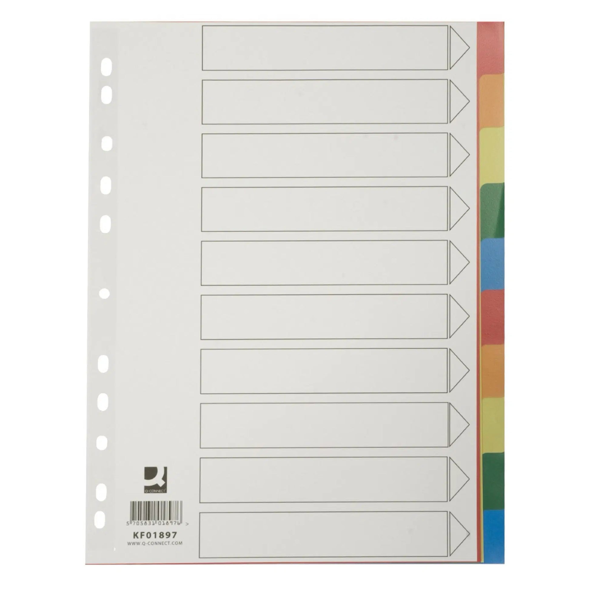 Q-Connect Register – A4, 10-teilig, Kunststoff, farbig, unbedruckt, 11-fach