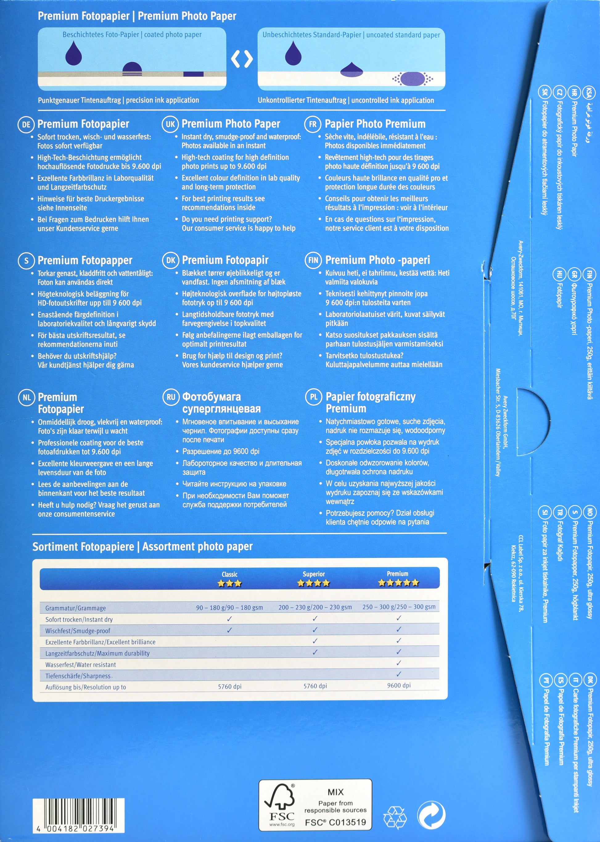 Avery Fotopapier – hochglänzend, A4, 250 g/m², 50 Blatt – für Inkjetdrucker
