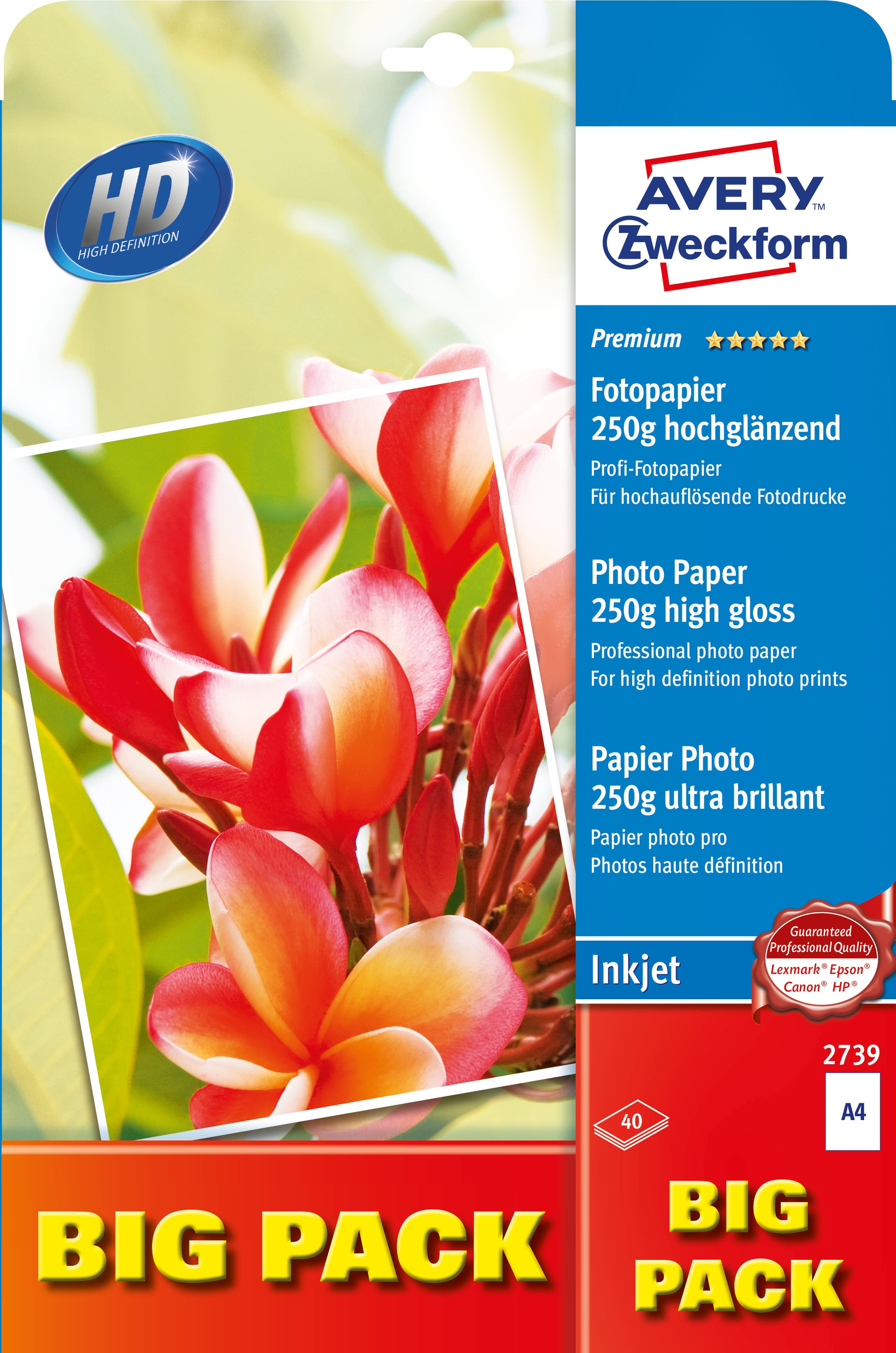 Avery Fotopapier – hochglänzend, A4, 250 g/m², 50 Blatt – für Inkjetdrucker