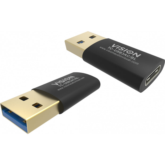 Vision TC-USB3AC/BL USB-A (F) zu USB-C (M) Adapter – USB 3.2 Gen 1 (5 Gbit/s), Schwarz