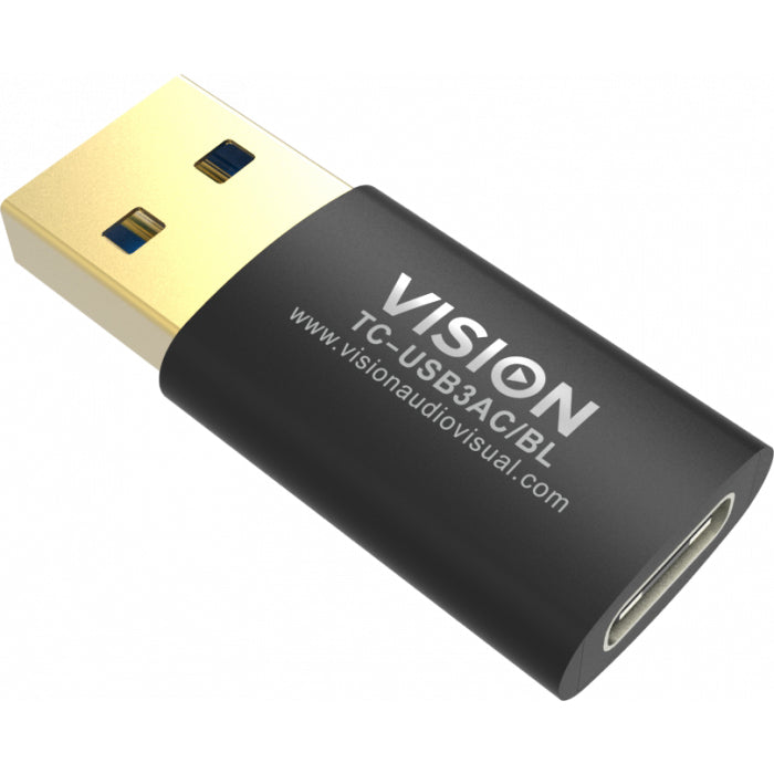 Vision TC-USB3AC/BL USB-A (F) zu USB-C (M) Adapter – USB 3.2 Gen 1 (5 Gbit/s), Schwarz
