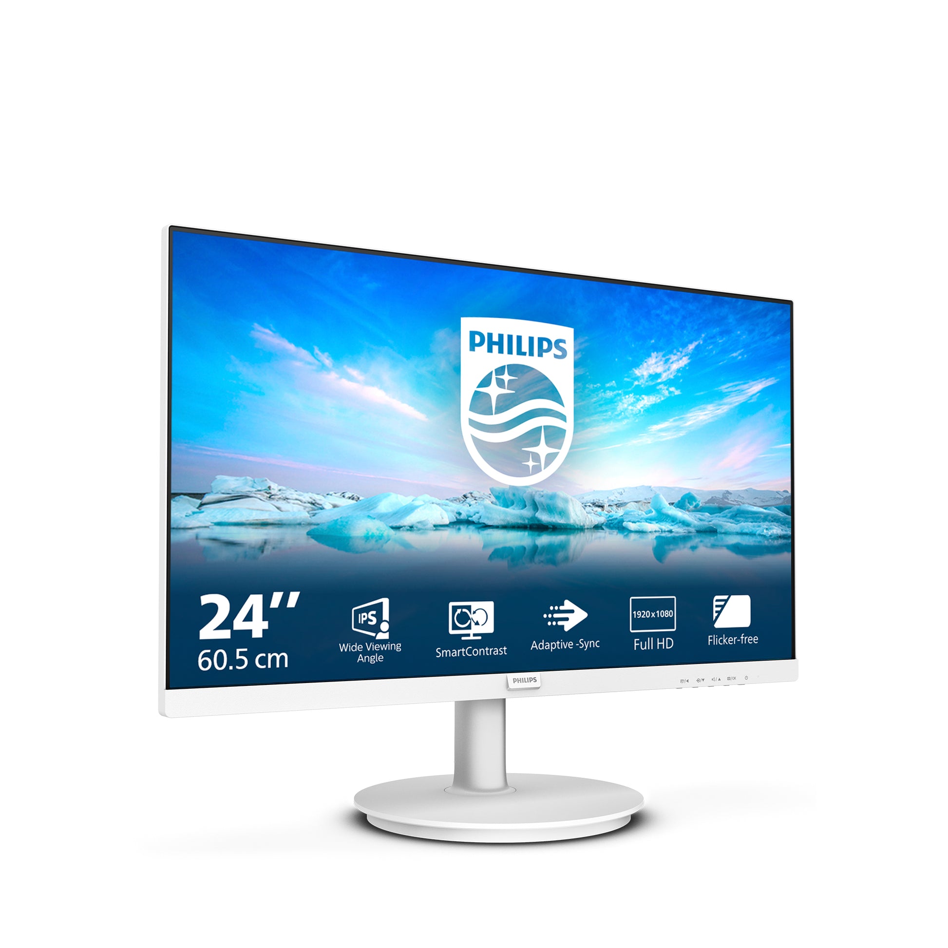 Philips 241V8AW/00 – Monitor, 23,8", 1920 × 1080 (Full HD), IPS, 75 Hz, 250 cd/m², VESA 100 × 100, Weiss