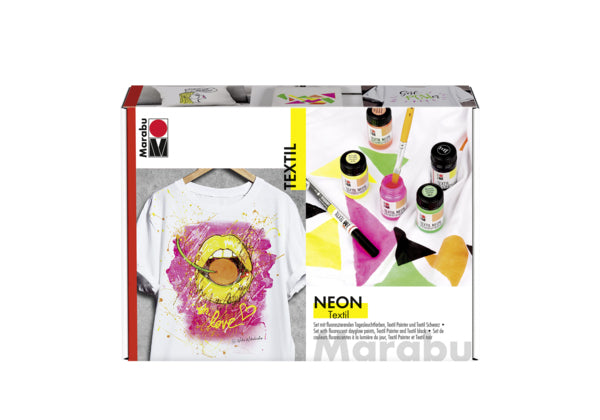 Marabu Stoffmalfarbe – Set – 4 Farben, fluoreszierend, 4 × 15 ml, für Textilien