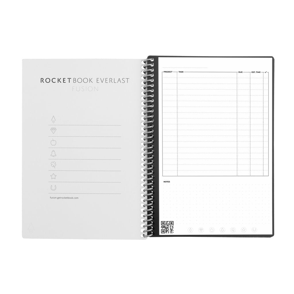 Rocketbook Spiralbuch, Spiralbindung, Hardcover, 42 Seiten, 90 g/m² – Schwarz, für Rocketbook App
