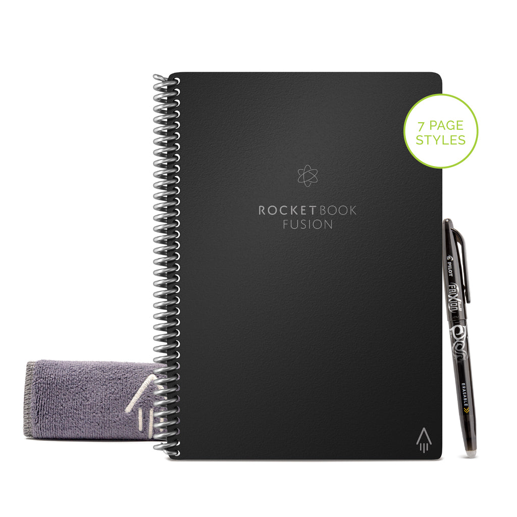 Rocketbook Spiralbuch, Spiralbindung, Hardcover, 42 Seiten, 90 g/m² – Schwarz, für Rocketbook App