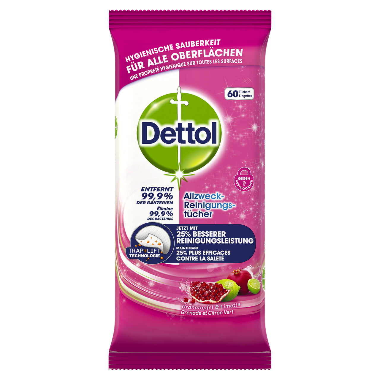 Dettol Allzweck-Reinigungstücher – Granatapfel-Duft – 60 Stk.