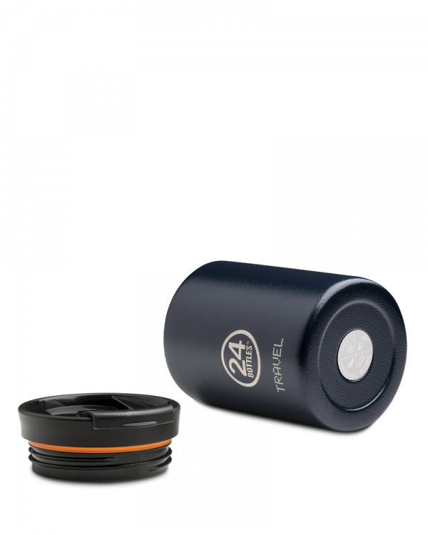 24Bottles Thermobecher Travel Tumbler – 3,5 dl – Edelstahl, isoliert, Sip&Go-Deckel – Dunkelblau