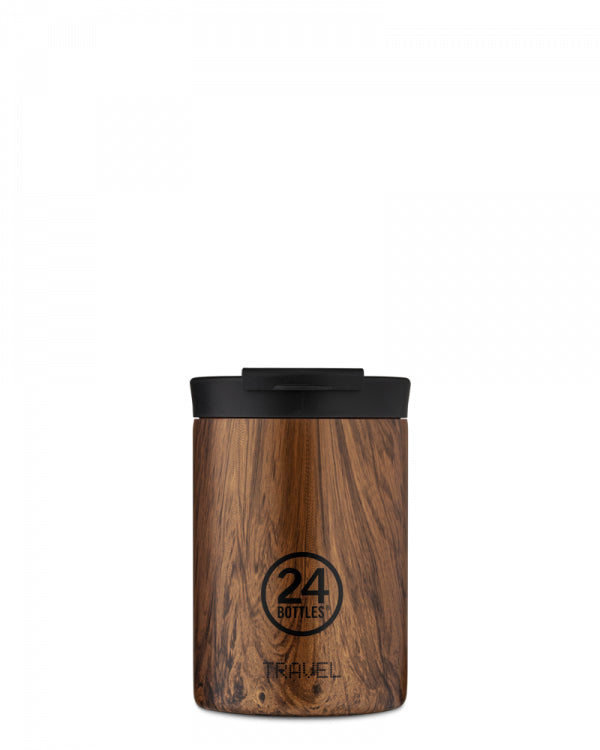 24Bottles Thermobecher Travel Tumbler – 3,5 dl – Edelstahl, isoliert, Sip&Go-Deckel – Sequoia Wood