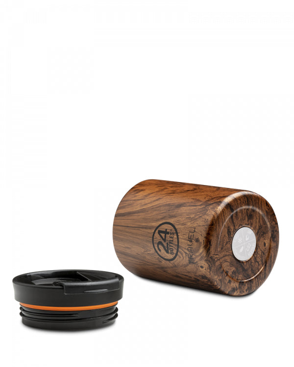 24Bottles Thermobecher Travel Tumbler – 3,5 dl – Edelstahl, isoliert, Sip&Go-Deckel – Sequoia Wood