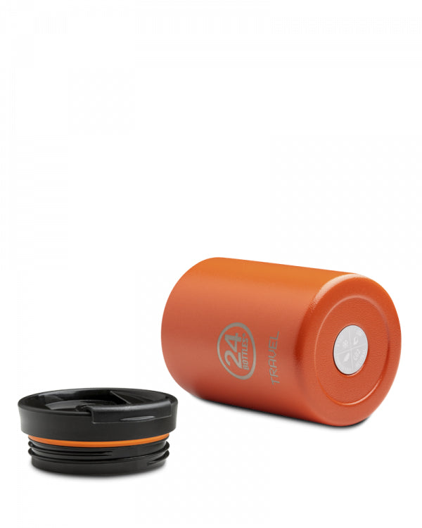 24Bottles Thermobecher Travel Tumbler – 3,5 dl – Edelstahl, isoliert, Sip&Go-Deckel – Sunset Orange