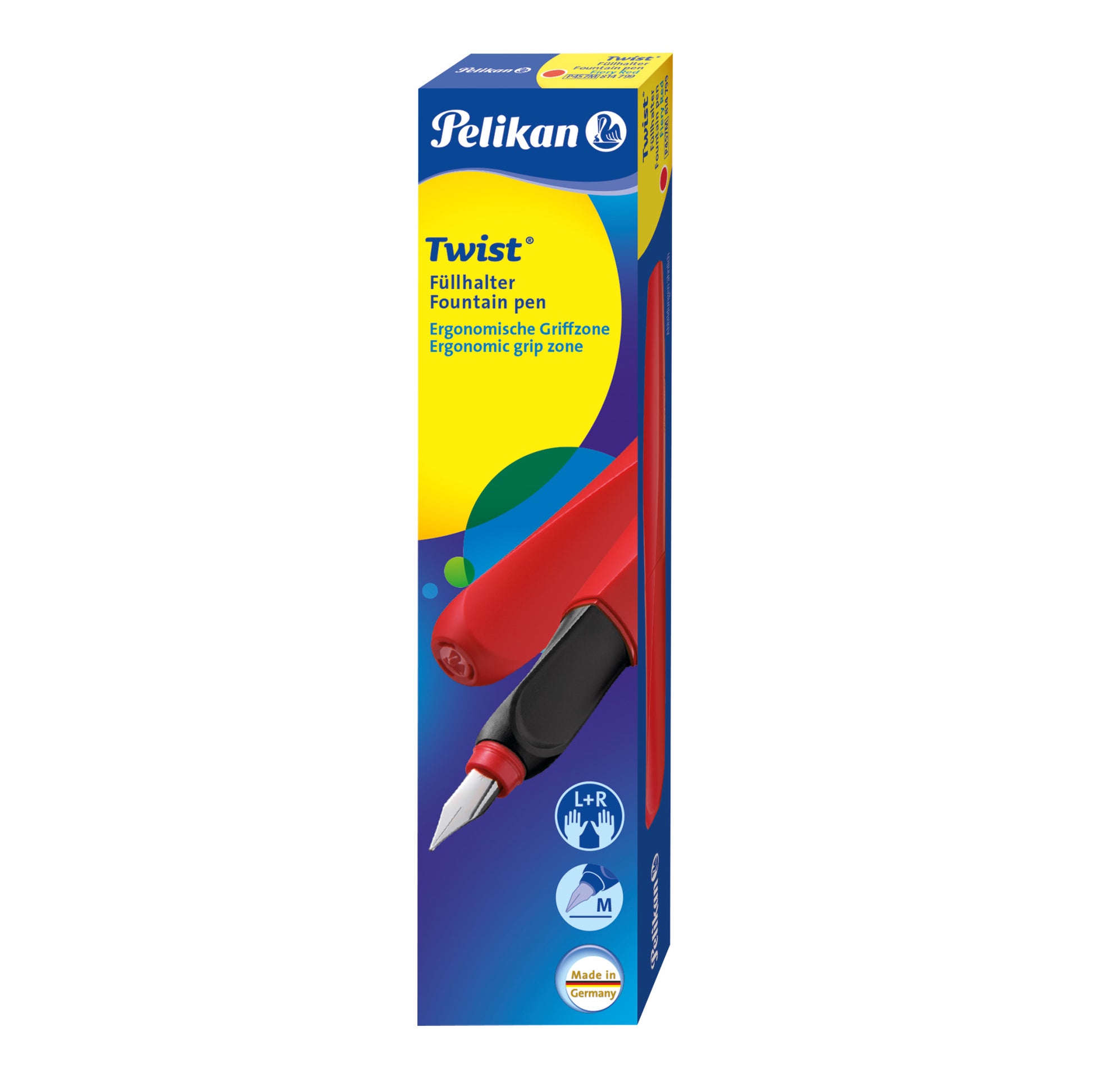 Pelikan Twist Fiery Red – Federspitze M – für Rechts- & Linkshänder – Rot, Blau – Patronen