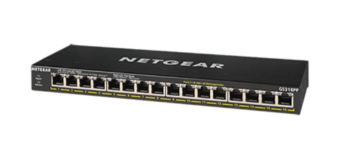 NETGEAR GS316PP – Unmanaged Switch – 16× 1G, PoE+, PoE-Budget 183 W, Desktop