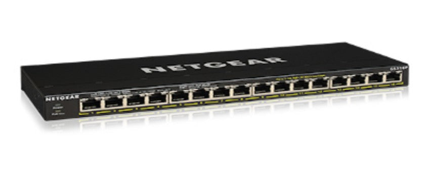 NETGEAR GS316P – Unmanaged Switch – 16× 1G, PoE+, Desktop