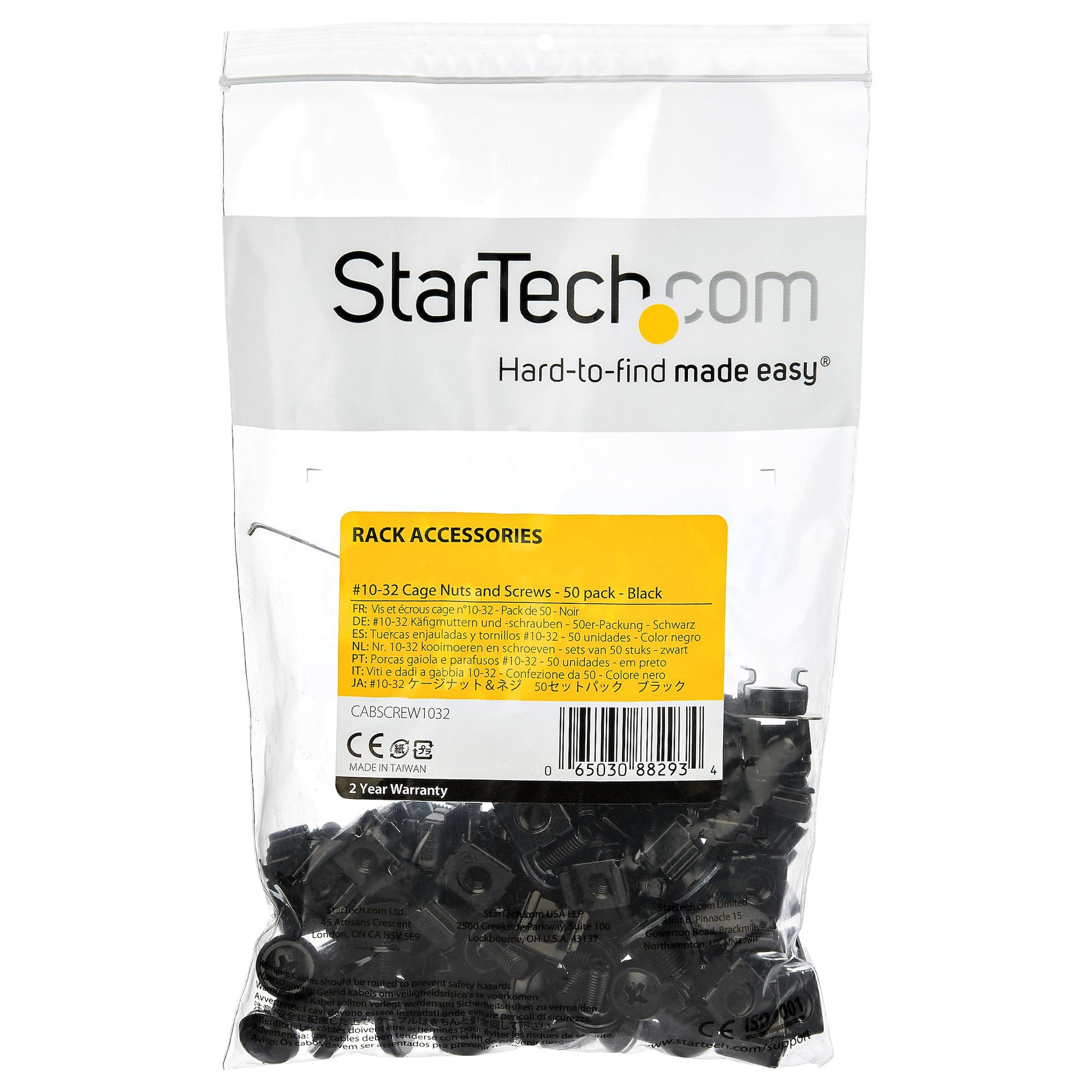 StarTech.com Schraubenset 10-32, Schwarz – 50 Stk.