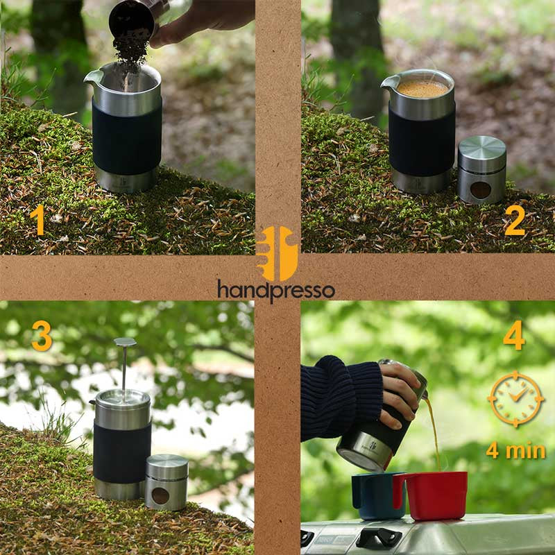 Handpresso Travel Press 21720 French Press / Kaffeebereiter – 0,4 l, Edelstahl, 8 × 15 × 8 cm