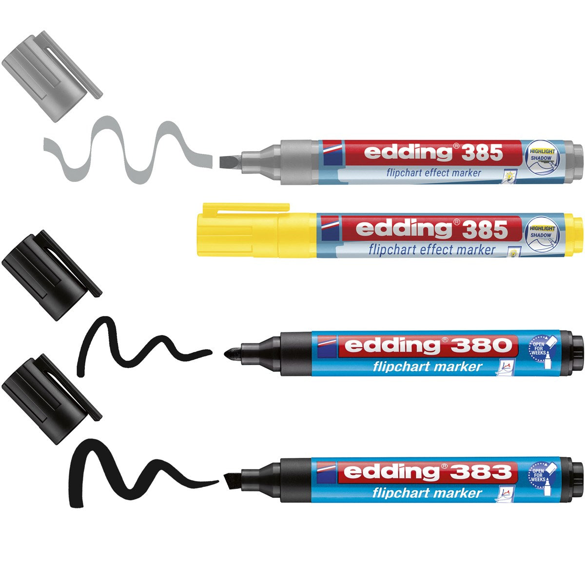 Edding Flipchart-Marker – Rundspitze – Sortiert – 4er-Set – Nachfüllbar