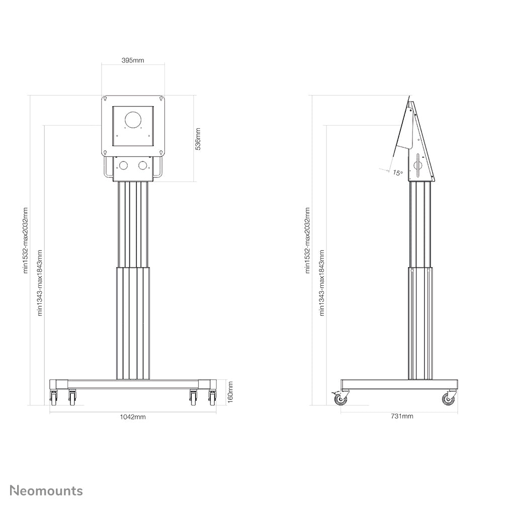 Neomounts TV-Wagen – bis 50" – VESA 350×350 – bis 150 kg, motorisiert, mit Rollen, für Surface Hub 2S