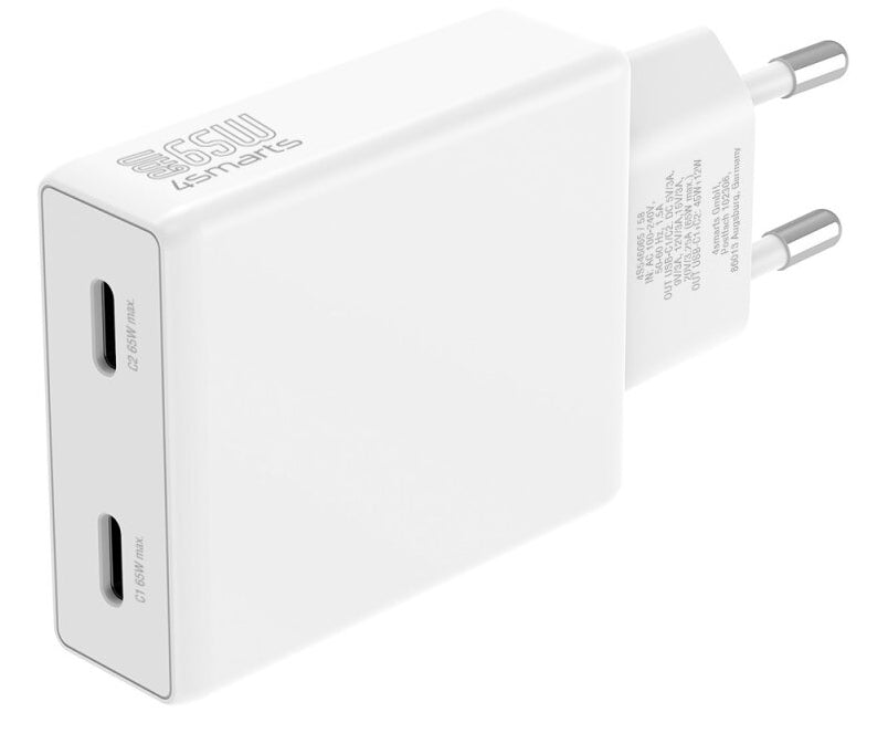 4smarts PDPlug Slim Dual Netzteil – 65 W, 2× USB-C, PD, GaN – für Nintendo Switch, Universal, Laptop u. a.