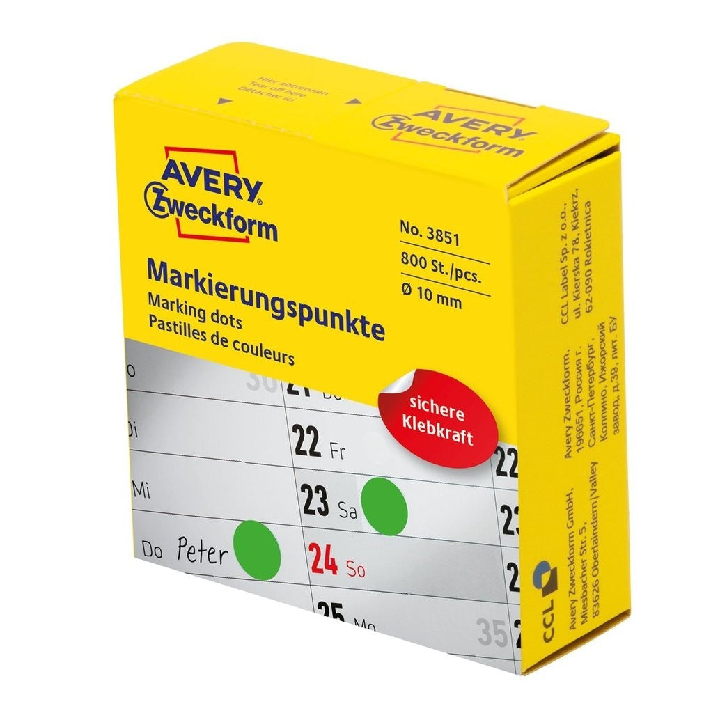 AVERY Zweckform Markierungspunkte – Ø 10 mm, permanent, grün, 1 Rolle (800 Stk.)