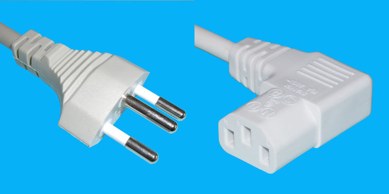 Diggelmann Netzkabel, T12 auf IEC C13, Winkelstecker, 2 m, Weiss