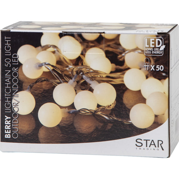 Star Trading Lichterkette Berry – 7,35 m – 2,1 W – Warmweiss – IP44 – Netzbetrieb – Weiss