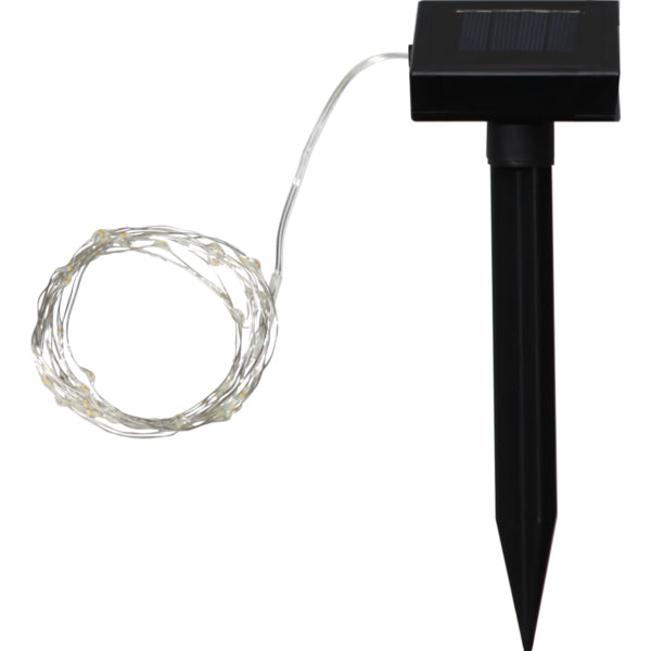 Star Trading Lichterkette Dew Drop – 5 m, 1 W, Warmweiss, IP44, Akku & Solar, Silber