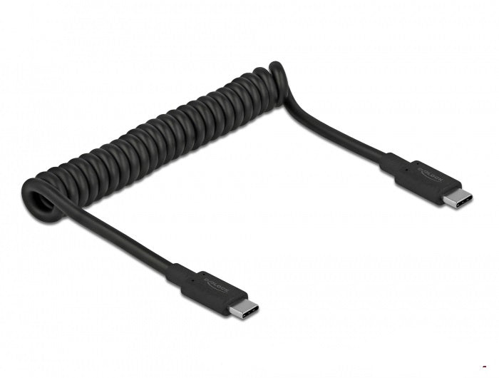 DeLOCK USB-C auf USB-C Kabel – USB 3.2 Gen 2 (10 Gbit/s) – 0,7 m – Spiralkabel, TPU-Mantel – Schwarz