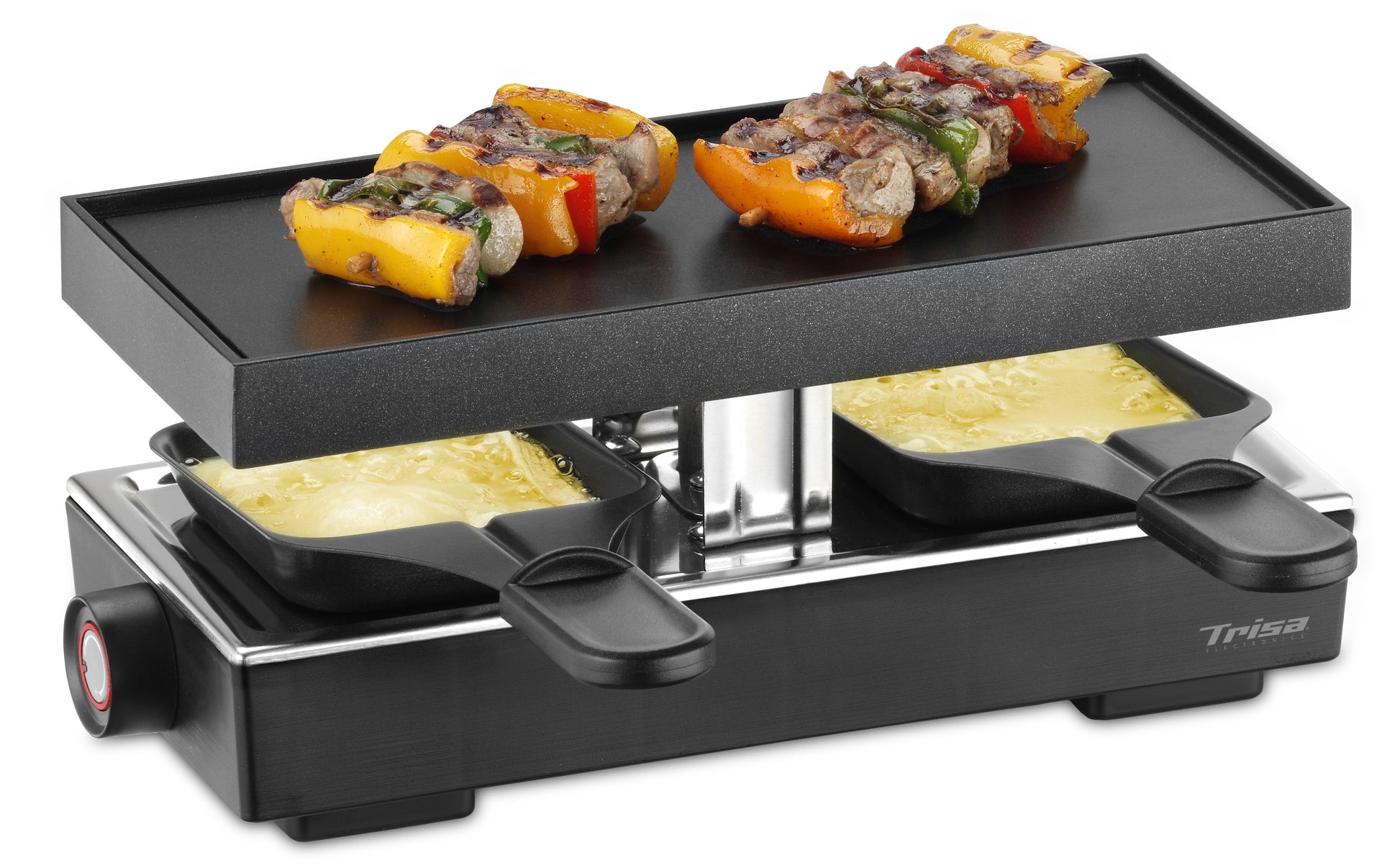 Trisa Raclette Style 2 – 2 Personen, Aluguss & Antihaftbeschichtet, 440 W, 2 Pfännchen – Schwarz/Edelstahl
