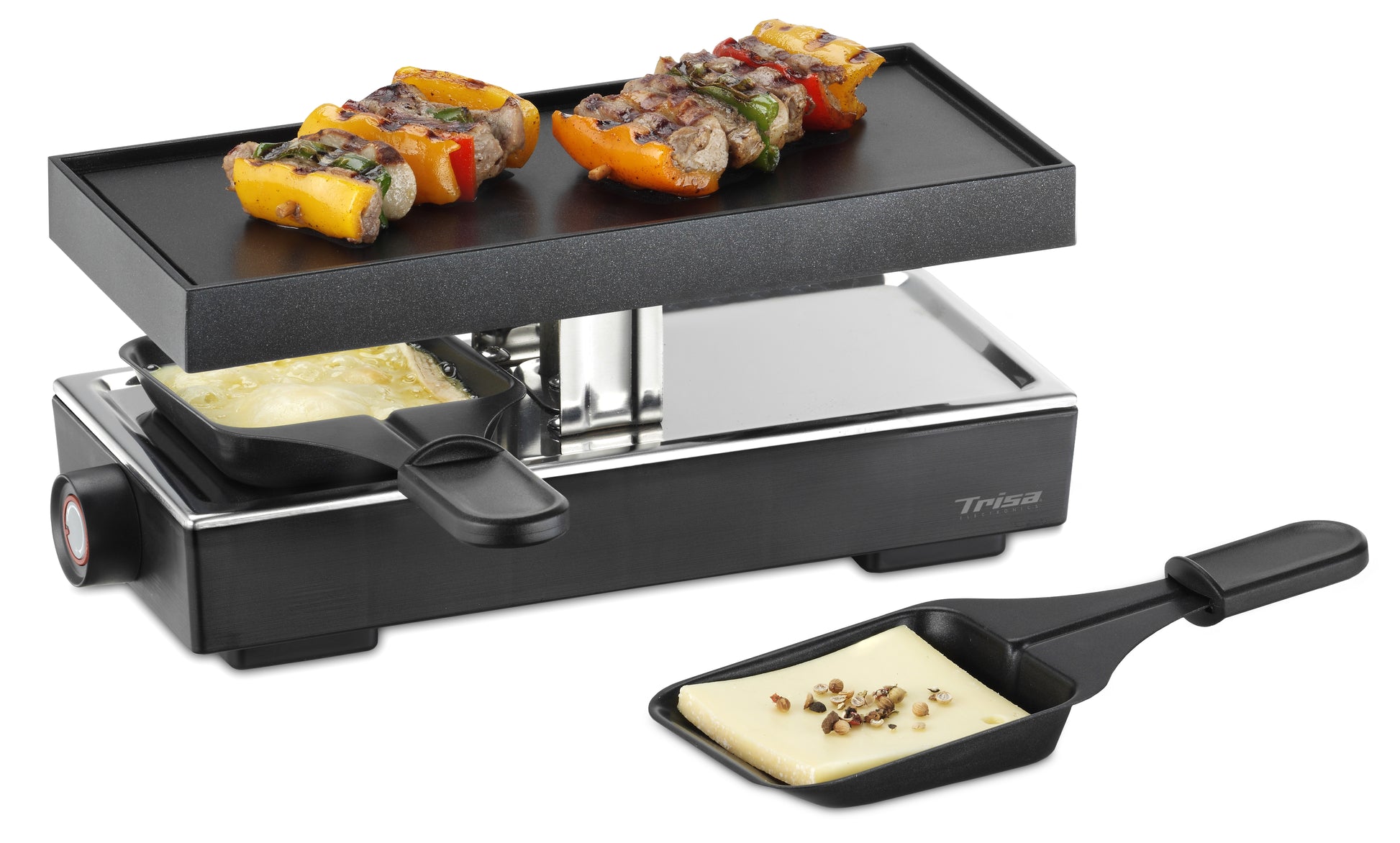 Trisa Raclette Style 2 – 2 Personen, Aluguss & Antihaftbeschichtet, 440 W, 2 Pfännchen – Schwarz/Edelstahl