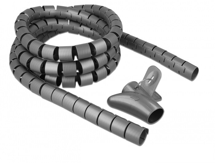 DeLOCK Kabelschlauch Ø 25 mm × 2,5 m, Polyurethan (PU), wiederverwendbar – grau
