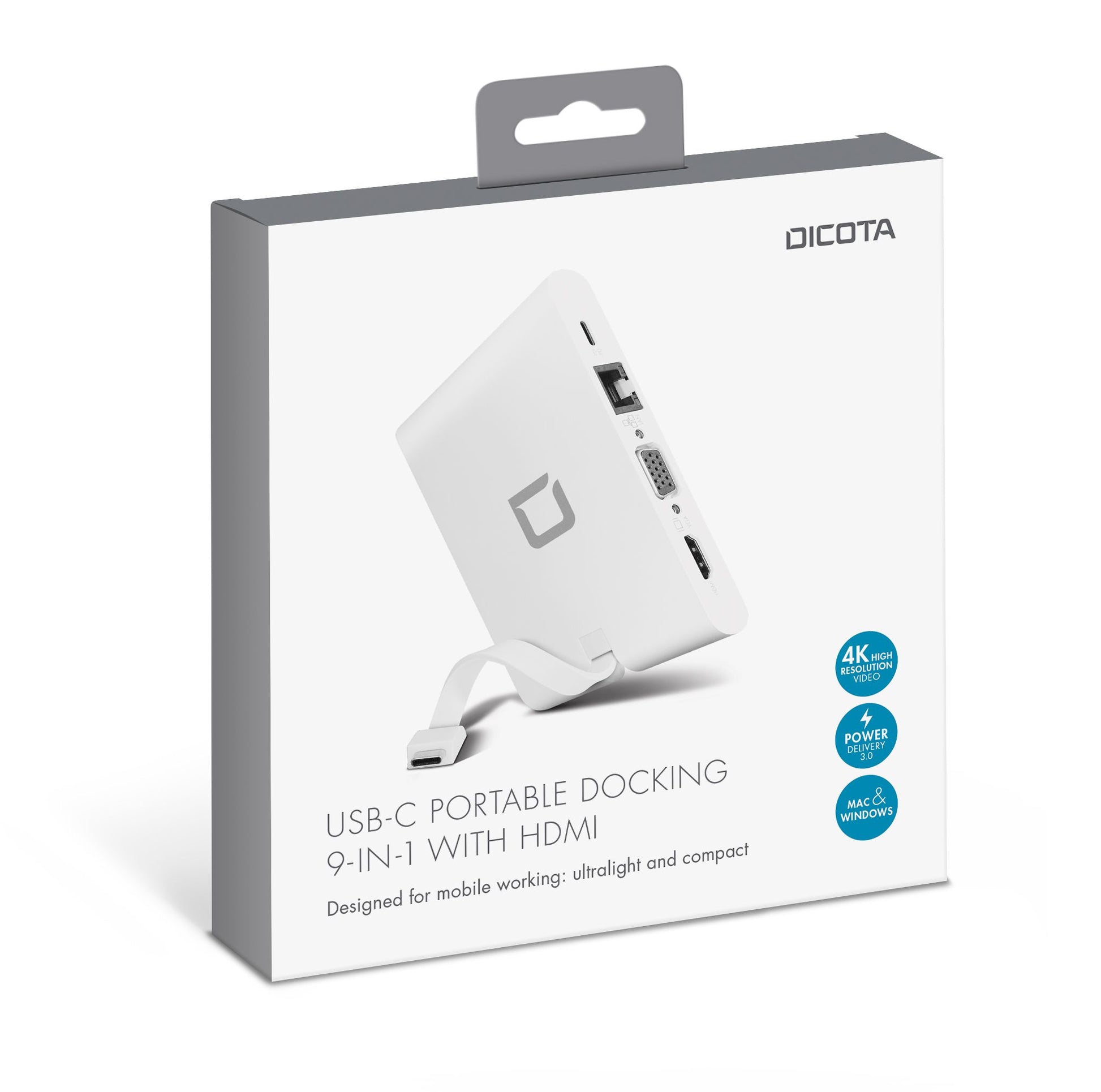 DICOTA D31729 Multiport-Adapter – USB-C, 1× HDMI, 1× VGA, 2× USB-A, 100 W PD, GbE, SD/microSD