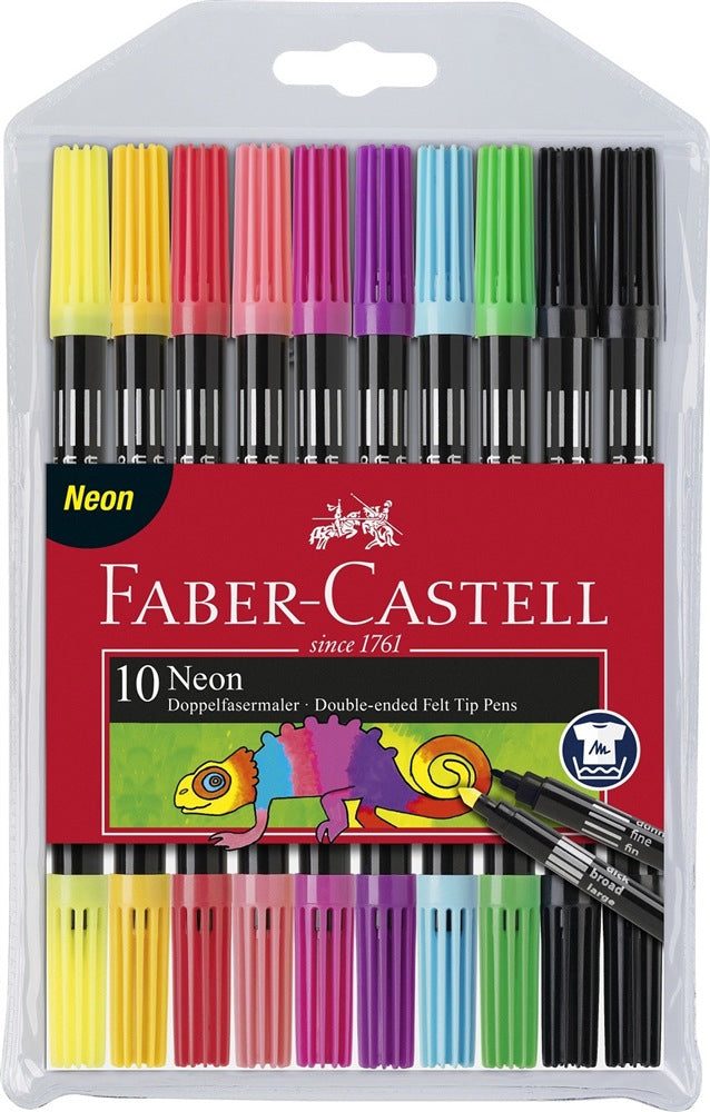 Faber-Castell Filzstifte, Strichbreite 0,5 + 1,0 mm, auswaschbar, 10 Farben