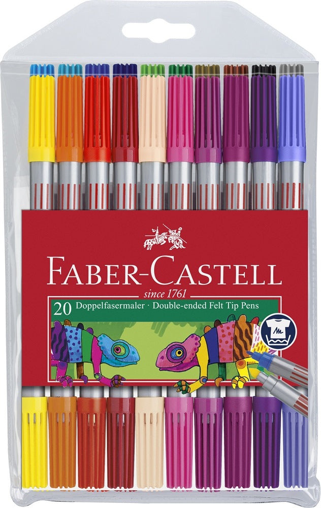 Faber-Castell Filzstifte, Doppelspitze – Kombi, 3–5 mm / 1 mm, wasserbasiert, auswaschbar, 20 Farben