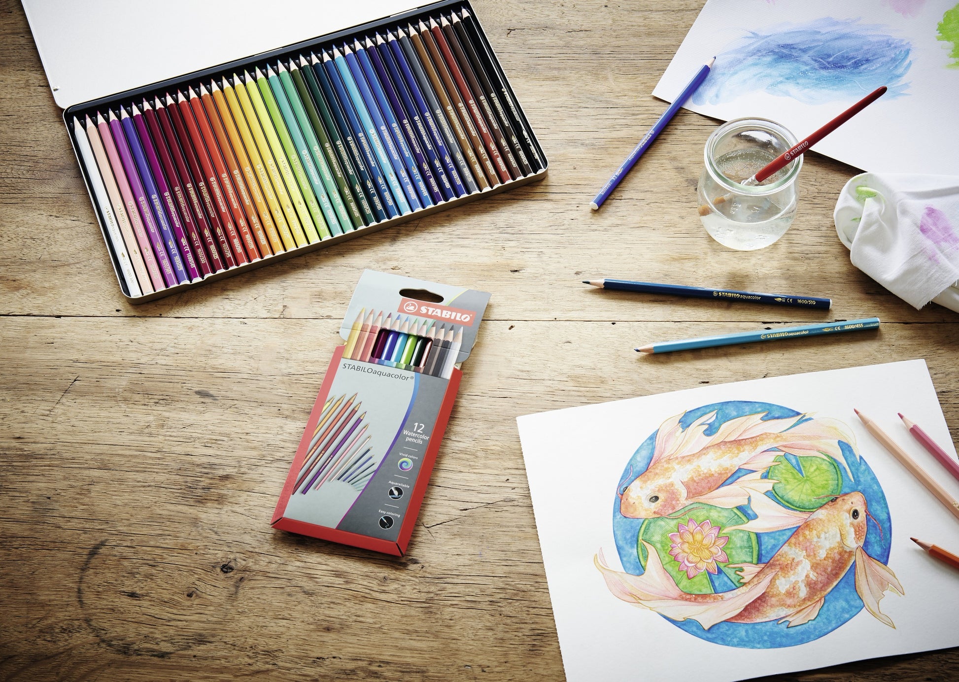 STABILO Aquarellfarbstifte aquacolor ARTY – Minen-Ø 2,8 mm, 12 Farben, im Metalletui