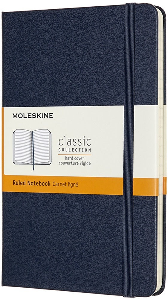 Moleskine Notizbuch – 115 × 180 mm – liniert – 208 Seiten – Hardcover, Gummiband, Tasche, blau