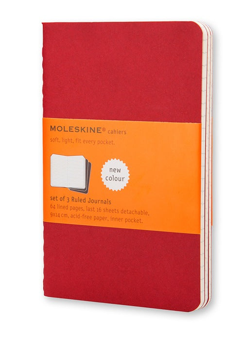 Moleskine Notizheft, liniert, Fadenheftung, Karton, 64 Seiten, 70 g/m² – Preiselbeerrot, 3er-Pack