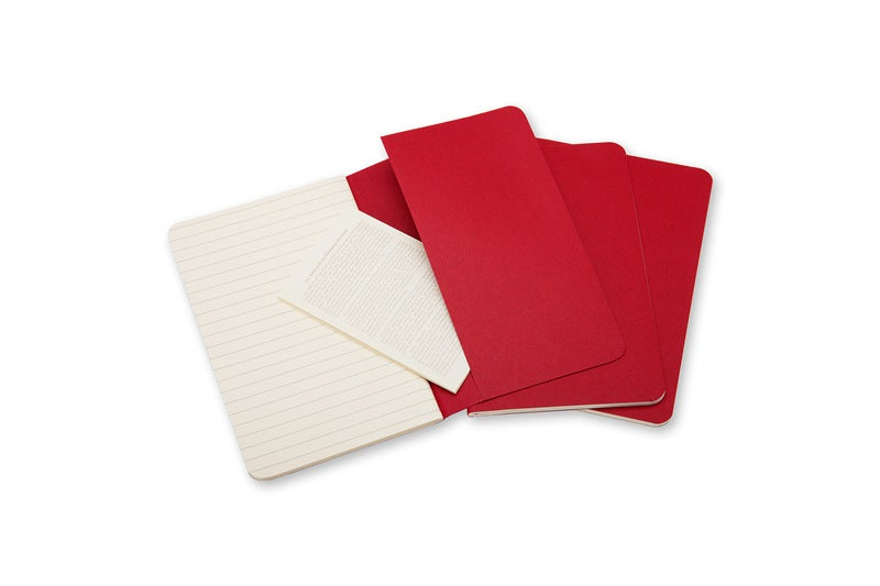 Moleskine Notizheft, liniert, Fadenheftung, Karton, 64 Seiten, 70 g/m² – Preiselbeerrot, 3er-Pack