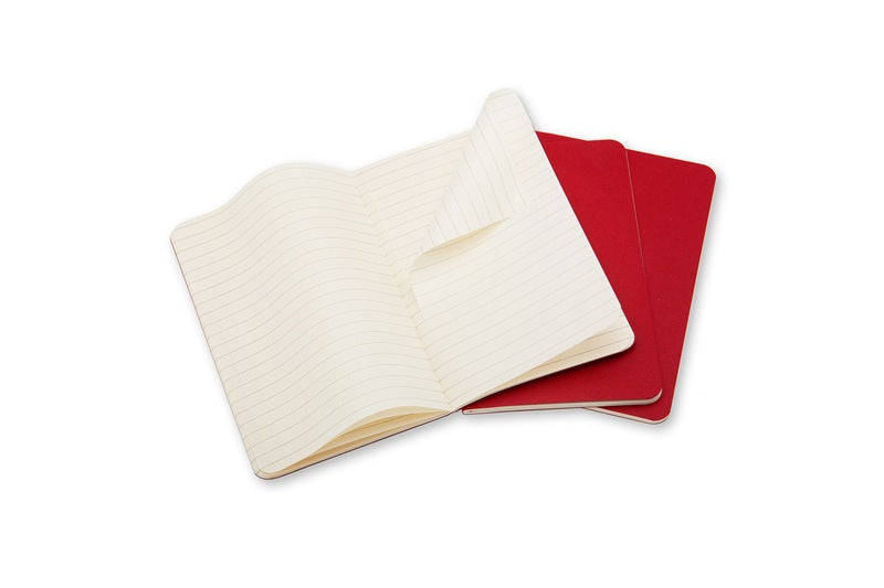 Moleskine Notizheft, liniert, Fadenheftung, Karton, 64 Seiten, 70 g/m² – Preiselbeerrot, 3er-Pack