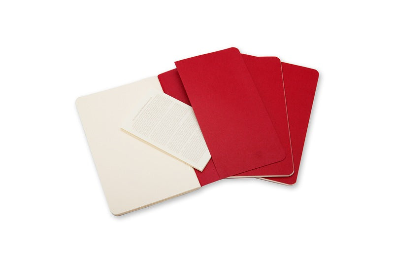 Moleskine Notizheft, blanko, Fadenheftung, Karton, 80 Seiten, 70 g/m² – Preiselbeerrot, 3er-Pack