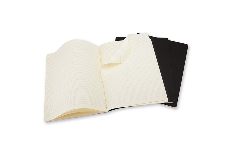 Moleskine Notizheft, 190 × 250 mm, liniert, Fadenheftung, Karton, 120 Seiten – schwarz, 3er-Pack