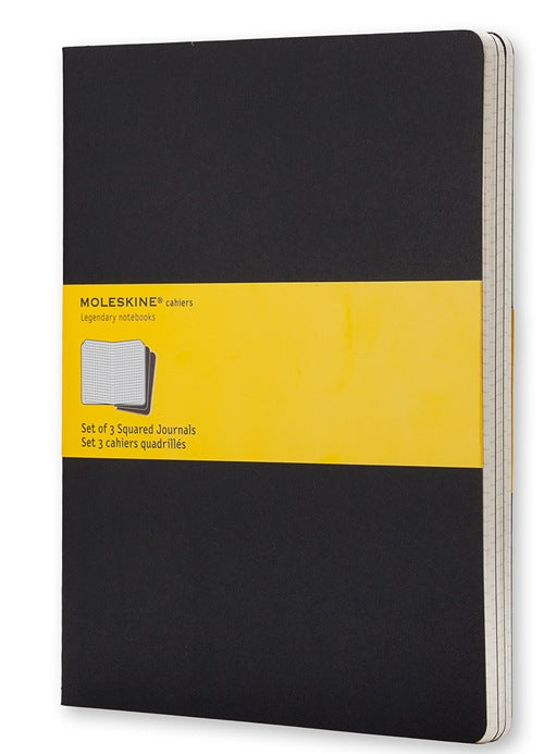 Moleskine Notizheft, 190 × 250 mm, kariert, Fadenheftung, Karton, 120 Seiten, 70 g/m² – schwarz, 3er-Pack