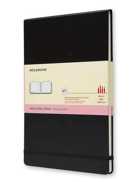 Moleskine Skizzenbuch Art Plus – A4 – Hardcover – Schwarz – für Aquarell – abgerundete Ecken, mit Falttasche