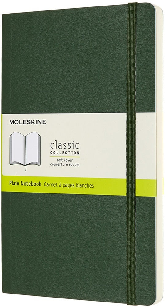 Moleskine Classic Soft Notizbuch – A5 – blanko – 240 Seiten – Softcover, Gummiband, Lesebändchen – Myrtengrün